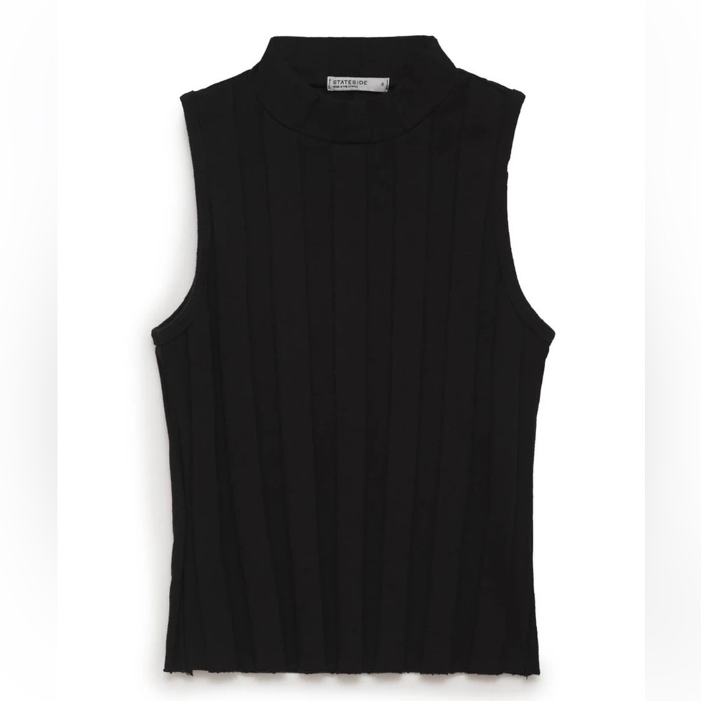 Stateside Box Pleat Mock Neck Top In Black Size Medium